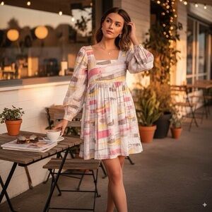 Moon Rover Pastel Abstract Square-Neck Mini Dress
